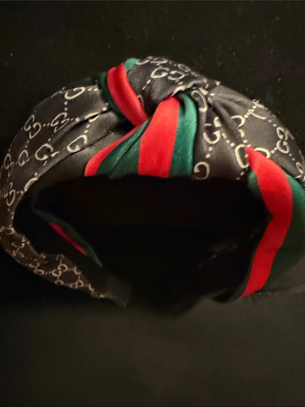 Designer-Inspired Black Headband with Red & Green Stripe